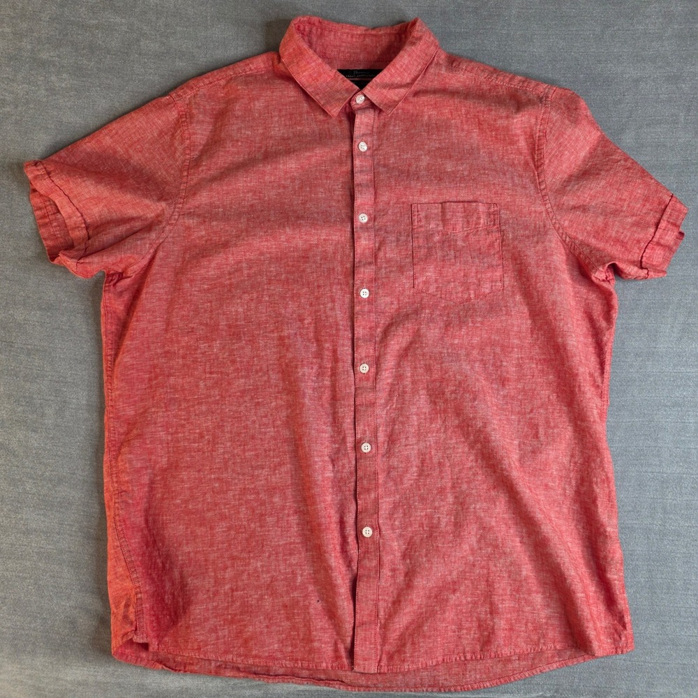 Marc Anthony Button Up Mens XXL Red Excellent Linen Blend Slim Fit Short Sleeve